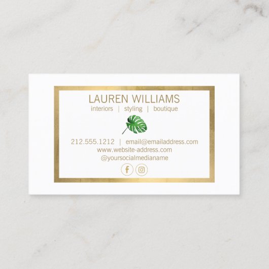 グリーンウォーター色の熱帯モンステラ模様 名刺 (裏面)