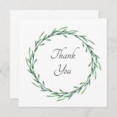 グリーンウォーター色の葉リース サンキューカード (正面/裏面)