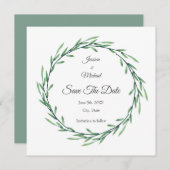 グリーンウォーター色の葉リース セーブザデート (正面/裏面)