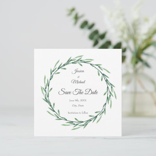 グリーンウォーター色の葉リース セーブザデート (スタンド正面)