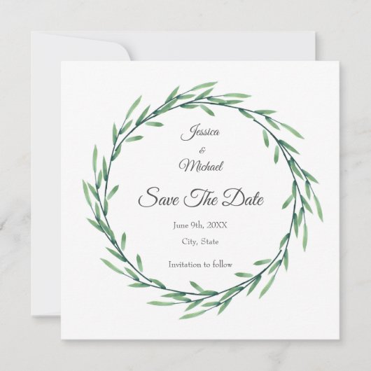 グリーンウォーター色の葉リース セーブザデート (正面)