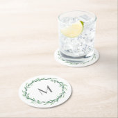 グリーンウォーター色の葉リース ラウンドペーパーコースター (インサイチュ)