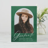 グリーンウォーター色アーチ写真卒業パーティー 招待状 (スタンド正面)