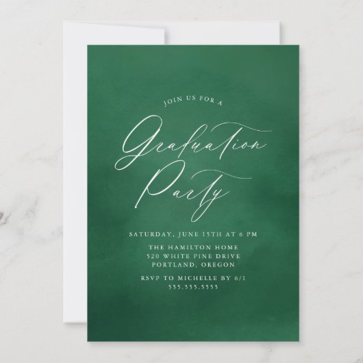 グリーンウォーター色アーチ写真卒業パーティー 招待状 (裏面)