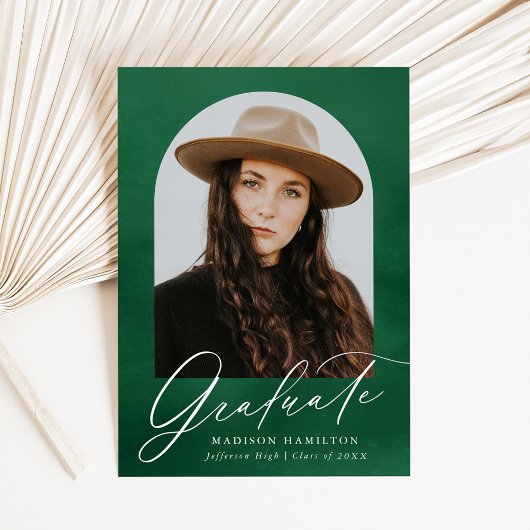 グリーンウォーター色アーチ写真卒業 案内状