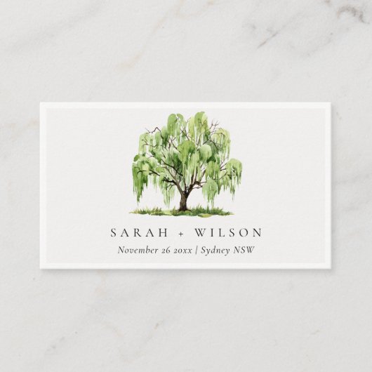 グリーンウォーター色ウィローツリーファームの結婚ウェブサイト 名刺 (正面)