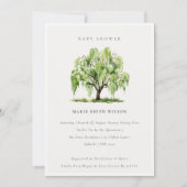グリーンウォーター色ウィローツリーベビーシャワー招待状 サンキューカード (正面)