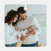 グリーンウォーター色クリスマスツリーのパーソナライズされた写真 メタルオーナメント (裏面)