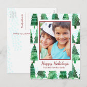 グリーンウォーター色クリスマスツリーの写真グリーティング シーズンポストカード (正面/裏面)