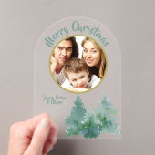 グリーンウォーター色クリスマスツリー写真ホリデーカード アクリル招待状 (インサイチュ (ポータブル))