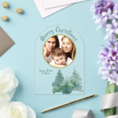 グリーンウォーター色クリスマスツリー写真ホリデーカード アクリル招待状 (インサイチュ (ウェディング))