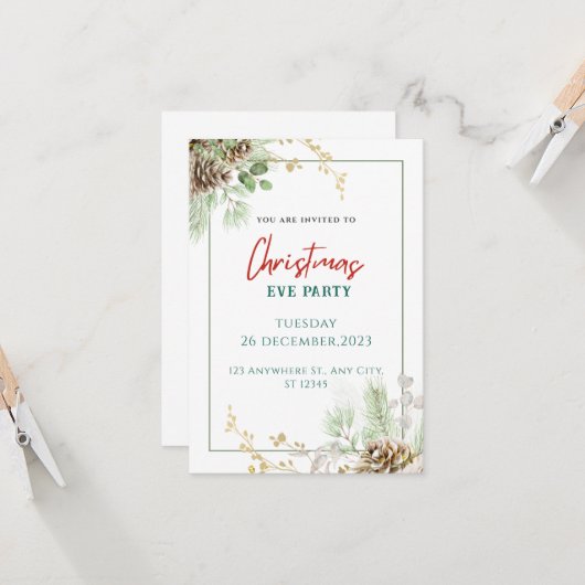 グリーンウォーター色クリスマス 招待状 (正面/裏面インサイチュ)