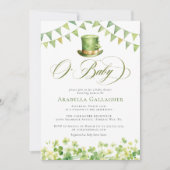 グリーンウォーター色シャムロックベビーシャワー 招待状 (正面)