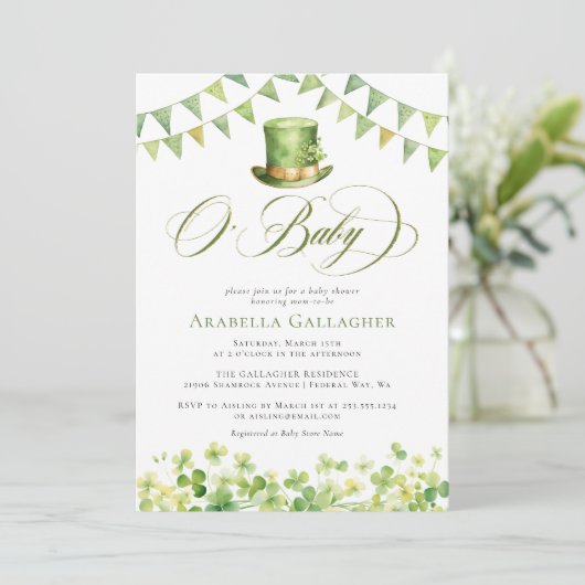 グリーンウォーター色シャムロックベビーシャワー 招待状 (スタンド正面)
