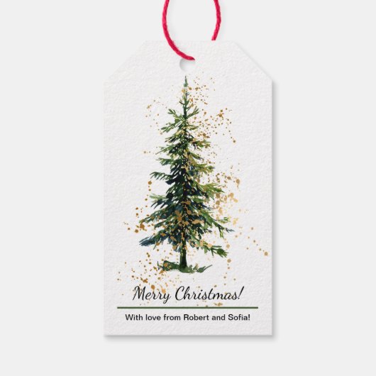 グリーンウォーター色スプルースのメリークリスマスホワイト ギフトタグ (裏面)