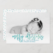 グリーンウォーター色タイポグラフィクリスマスフォト シーズンカード (正面/裏面)