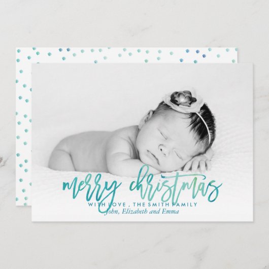 グリーンウォーター色タイポグラフィクリスマスフォト シーズンカード (正面/裏面)