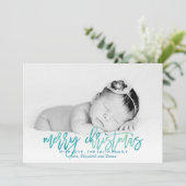 グリーンウォーター色タイポグラフィクリスマスフォト シーズンカード (スタンド正面)