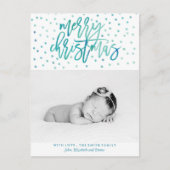 グリーンウォーター色タイポグラフィクリスマスフォト シーズンポストカード (正面)