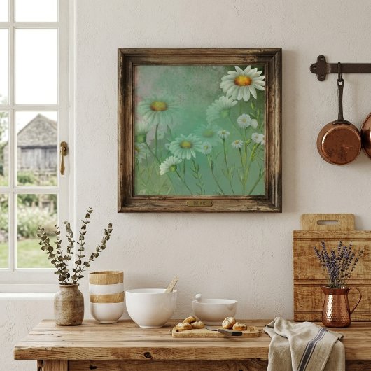 グリーンウォーター色デイジー花 ポスター