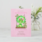 グリーンウォーター色トリケラトプガールベビーシャワー 招待状 (スタンド正面)