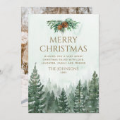 グリーンウォーター色パインツリーフォレストフォトクリスマス シーズンカード (正面/裏面)