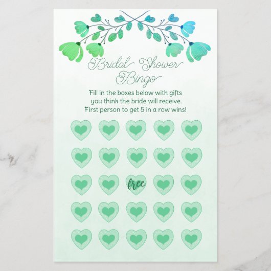 グリーンウォーター色フローラブライダルシャワービンゴ チラシ (正面)