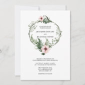 グリーンウォーター色フローラリース結婚式招待状 招待状 (正面)