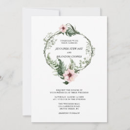 グリーンウォーター色フローラリース結婚式招待状 招待状