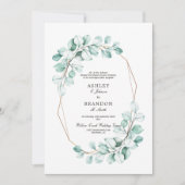 グリーンウォーター色フローラ幾何学的エレガントな結婚式 招待状 (正面)