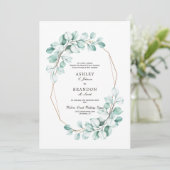 グリーンウォーター色フローラ幾何学的エレガントな結婚式 招待状 (スタンド正面)