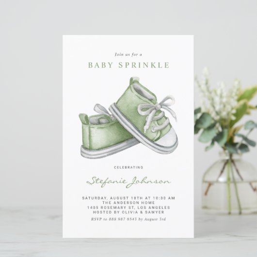 グリーンウォーター色ベビーシューズベビー散布招待状 (スタンド正面)