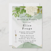 グリーンウォーター色ホワイトローズブランチ&バブリー 招待状 (正面)