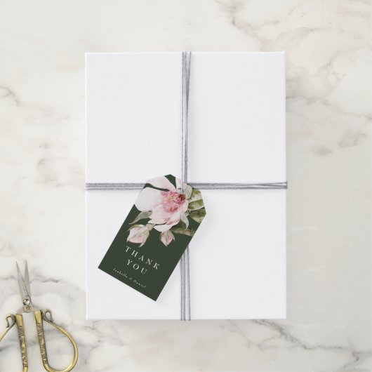 グリーンウォーター色マグノリアフローラ結婚ズサンキュー ギフトタグ (より糸付き)