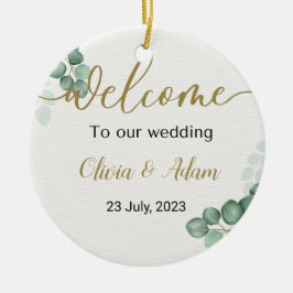 グリーンウォーター色ユーカリ結婚のウェルカムサイン セラミックオーナメント