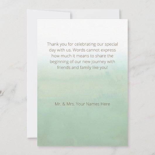 グリーンウォーター色ユーカリ結婚の サンキューカード (裏面)