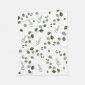 グリーンウォーター色ユーカリ繰り返しベビー名 フリースブランケット (正面)