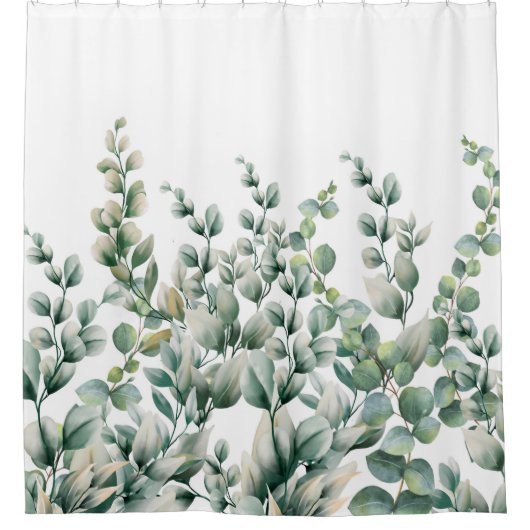 グリーンウォーター色ユーカリ葉 シャワーカーテン (正面)