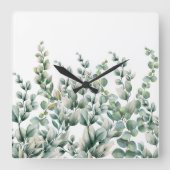 グリーンウォーター色ユーカリ葉 スクエア壁時計 (正面)