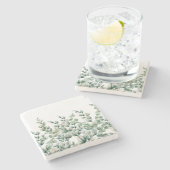 グリーンウォーター色ユーカリ葉 ストーンコースター (横)