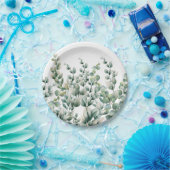 グリーンウォーター色ユーカリ葉 ペーパープレート (パーティー)