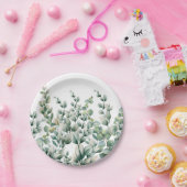 グリーンウォーター色ユーカリ葉 ペーパープレート (パーティー)