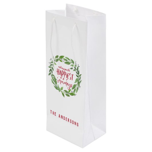 グリーンウォーター色リースで最も幸せな休日 ワインギフトバッグ (裏面アングル)