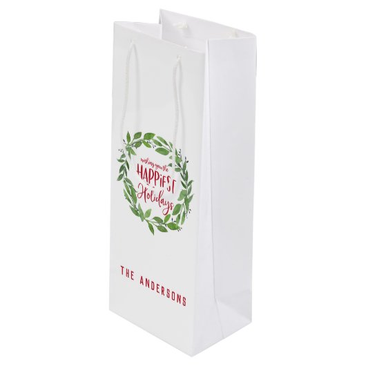 グリーンウォーター色リースで最も幸せな休日 ワインギフトバッグ (正面アングル)