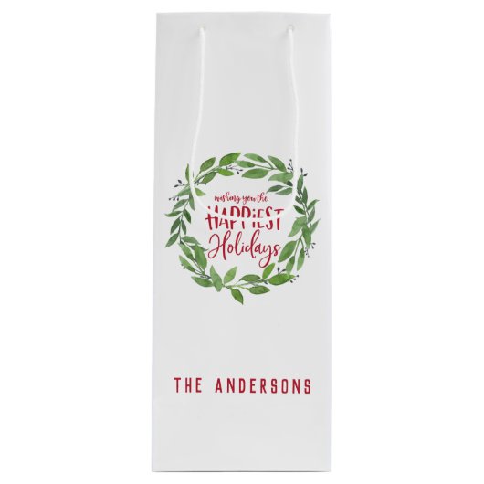 グリーンウォーター色リースで最も幸せな休日 ワインギフトバッグ (正面)