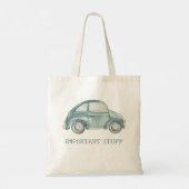 グリーンウォーター色ヴィンテージレトロ乳母車バグカー トートバッグ (裏面)