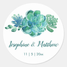グリーンウォーター色多肉株結婚式用シール