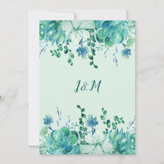グリーンウォーター色多肉植物結婚式招待状 招待状 (裏面)