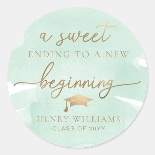 グリーンウォーター色甘い新しい開始の卒業 ラウンドシール (正面)