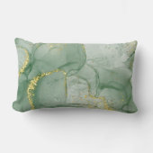 グリーンウォーター色金ゴールドグリッター抽象芸術ランバーピル ランバークッション (正面)